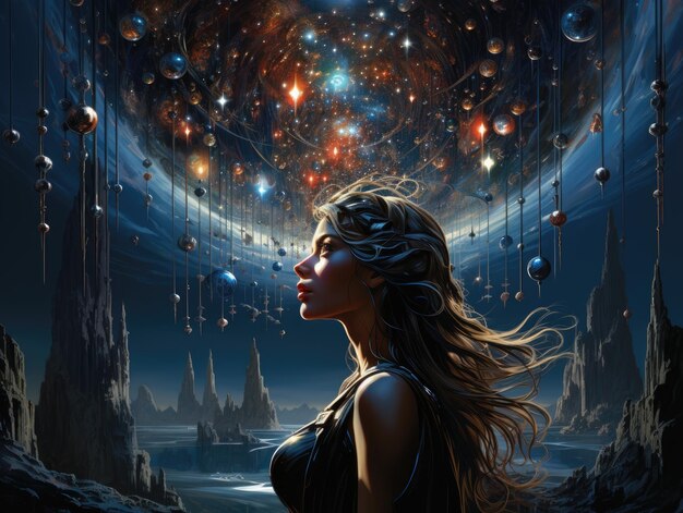Obraz kobiety patrzącej na gwiazdy na niebie Generatywna sztuczna inteligencja