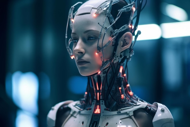 Obraz kobiety w garniturze robota