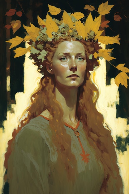 Zdjęcie obraz kobiety z koroną liści na głowie