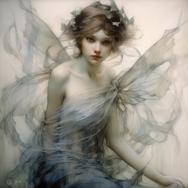 Obraz kobiety z skrzydłami, na którym jest napisane "Anioł"