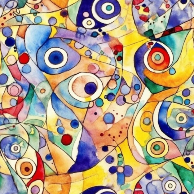 Zdjęcie obraz kolorowego abstrakcyjnego malarstwa z kółkami i kropkami generatywnymi ai
