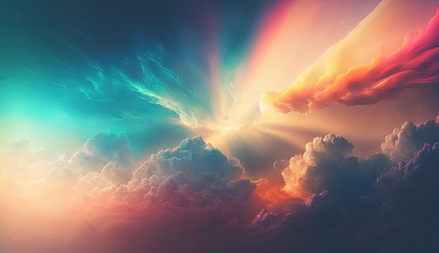 Obraz kolorowego nieba z generatywnymi chmurami AI