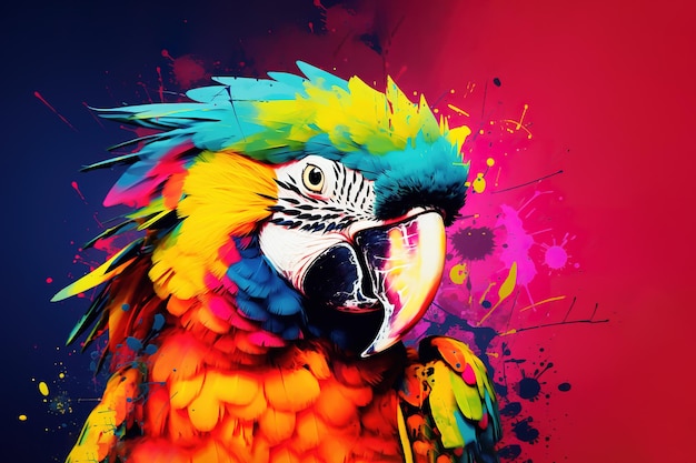 Obraz kolorowej papugi Ara Ptaki Dzika przyroda Zwierzęta Ilustracja generatywna AI