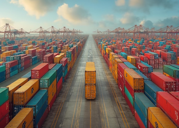Zdjęcie obraz kontenerów w porcie handlowym kilka portów centralnych obsługujących ponad 240 milionów ton ładunków w ciągu roku