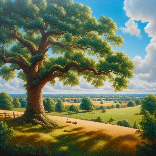 Zdjęcie obraz krajobrazu z dużym drzewem