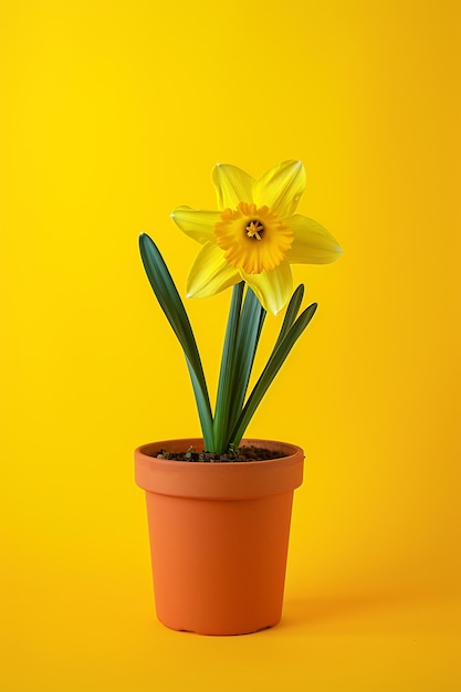Obraz kwiatu narcyza na odosobnionym równinowym tle