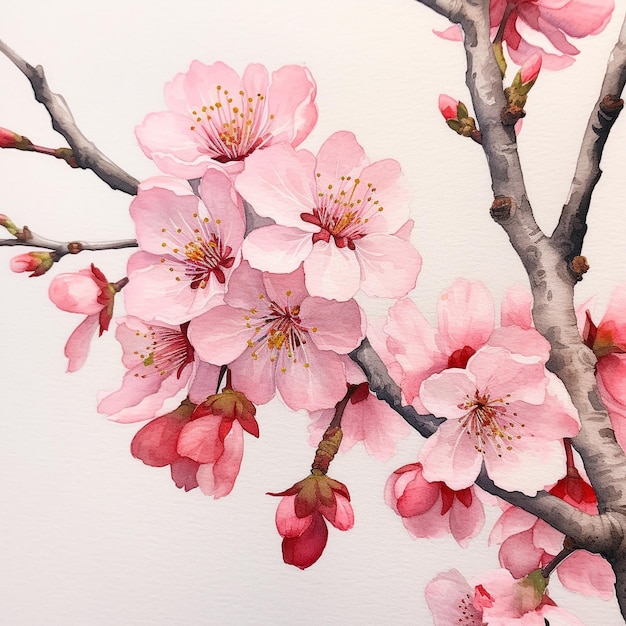 obraz kwitnącego wiśniowego drzewa z różowymi kwiatami.