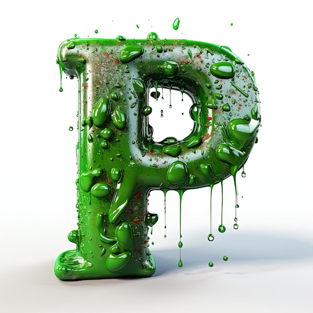 obraz litery p z kapiącym z niej zielonym płynem w stylu berrypunk