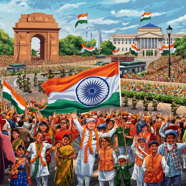 Obraz ludzi trzymających flagi z słowem India na nim
