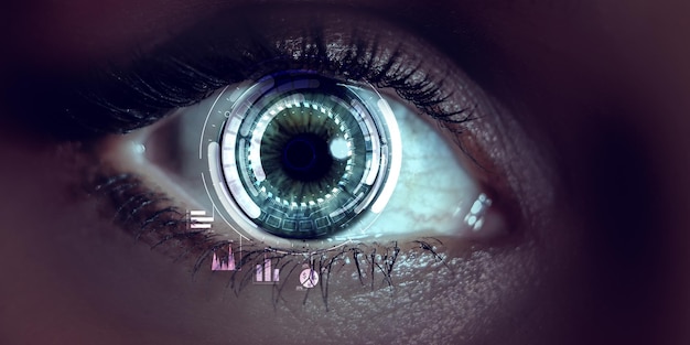 Obraz ludzkiego oka w trakcie skanowania. Różne środki przekazu