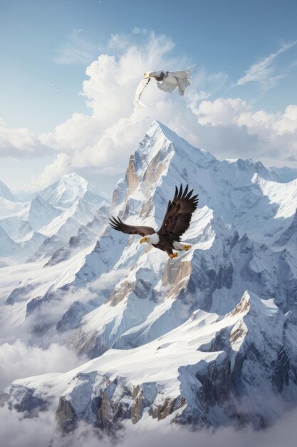 Zdjęcie obraz majestatyczny lot orła nad zapierającym dech w piersiach pasem górskim