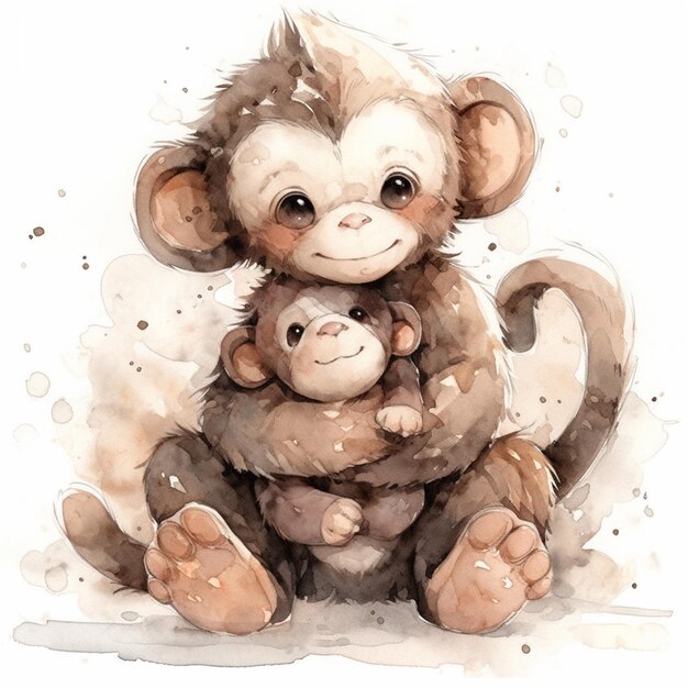 Zdjęcie obraz małpy trzymającej małpkę siedzącą na plecach generatywny ai