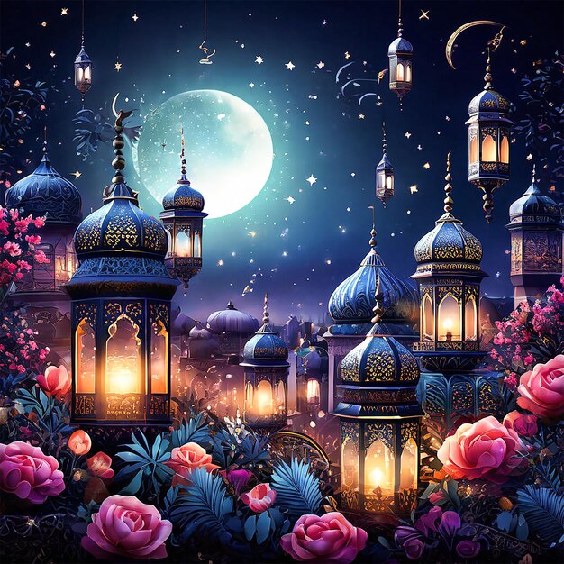 obraz meczetu z pełnym księżycem na tle