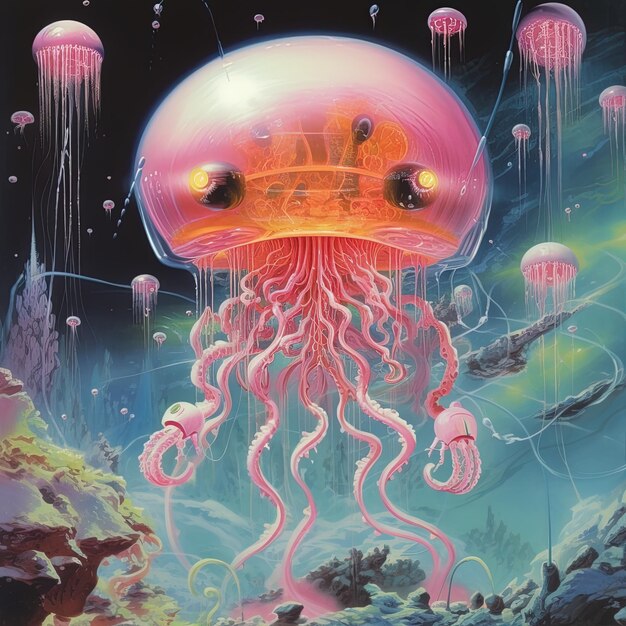 Zdjęcie obraz meduz z znakiem mówiącym ośmiornica