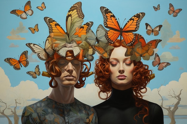Obraz mężczyzny i kobiety z motylem