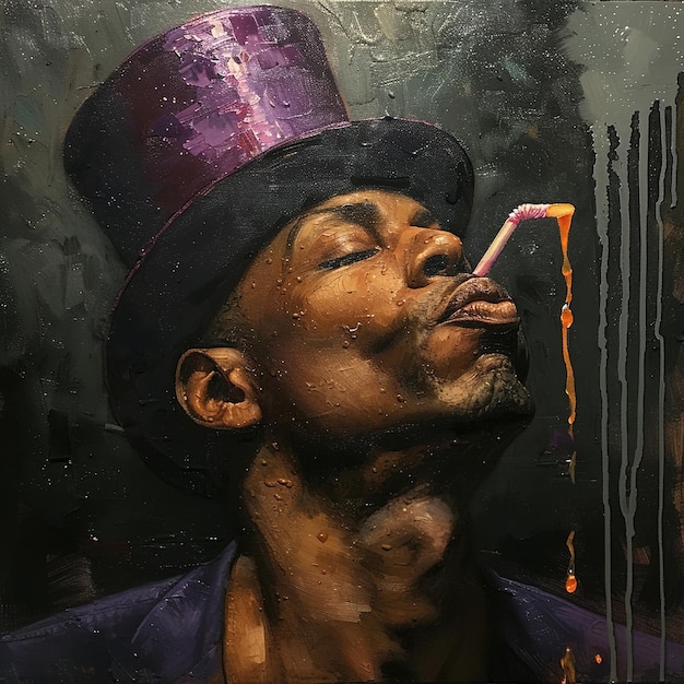 obraz mężczyzny palącego papierosa z fioletowym szczytem
