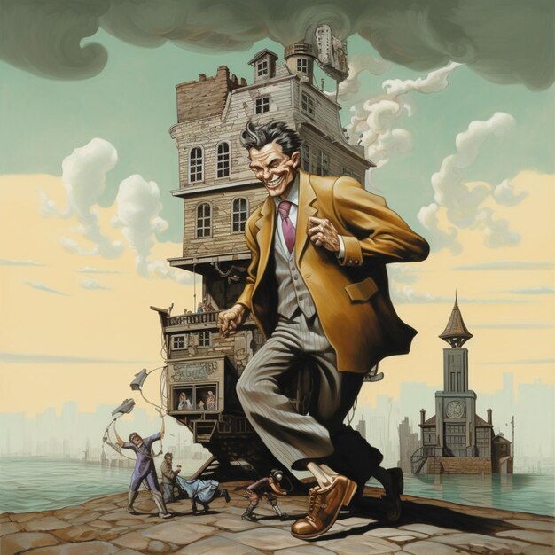Zdjęcie obraz mężczyzny w garniturze biegnącego w kierunku zamku generatywny ai