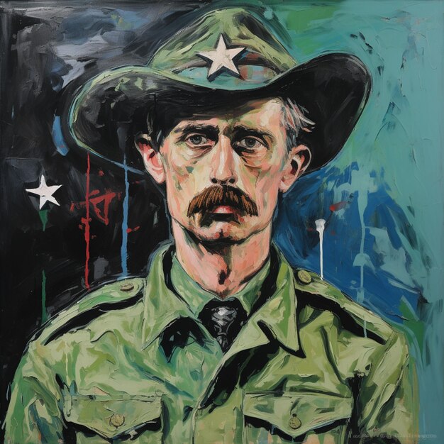Obraz mężczyzny w mundurze wojskowym z gwiazdą na kapeluszu generatywny ai