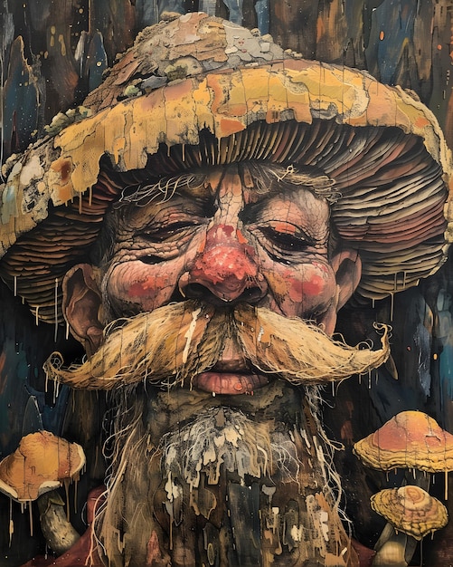 Zdjęcie obraz mężczyzny z brodą i wąsami w kapeluszu z grzybami