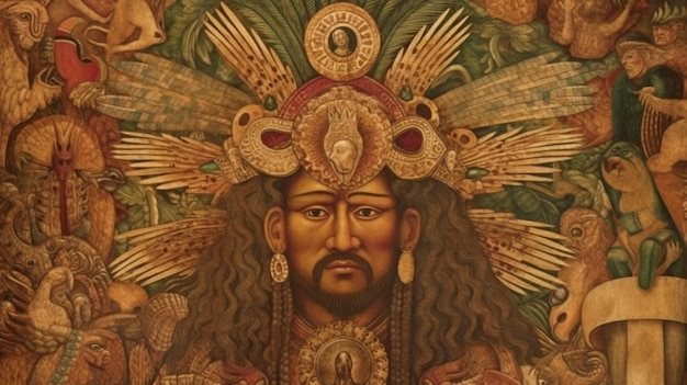 Obraz mężczyzny ze złotym nakryciem głowy i złotą koroną.