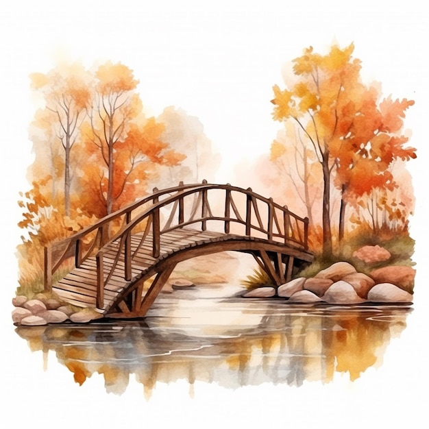 obraz mostu nad rzeką z drzewami i skałami generatywny ai.