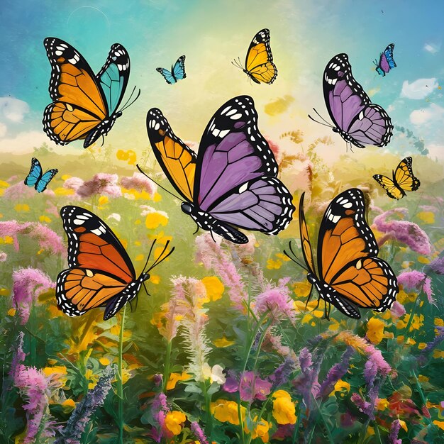 obraz motyli latających na niebie z motylami