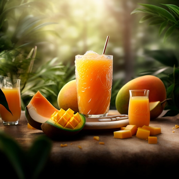 Obraz naturalnego soku owocowego w szklance