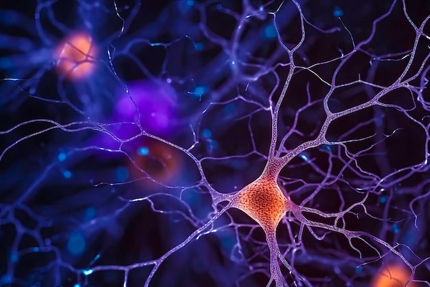 Obraz neuronów dotkniętych chorobą Alzheimera, stanem wpływającym na pamięć i funkcje poznawcze gen