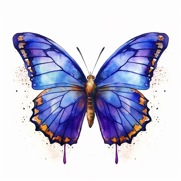obraz niebieskiego motyla z pomarańczowymi plamami na skrzydłach generatywny ai