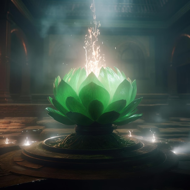 Obraz niesamowitego lotosu z sztuczną inteligencją generującą ogień