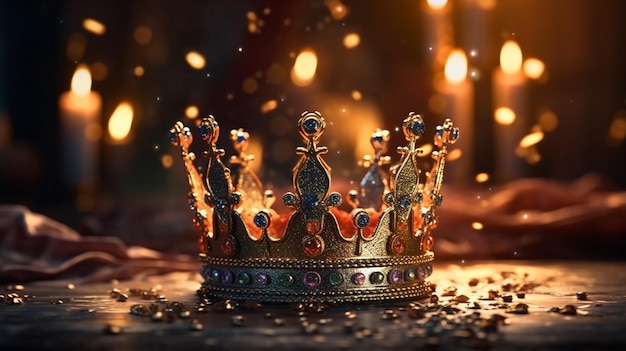 Obraz niskiego klucza pięknej królowej korony vintage filtrowanej fantazji średniowiecznego okresu generatywny ai