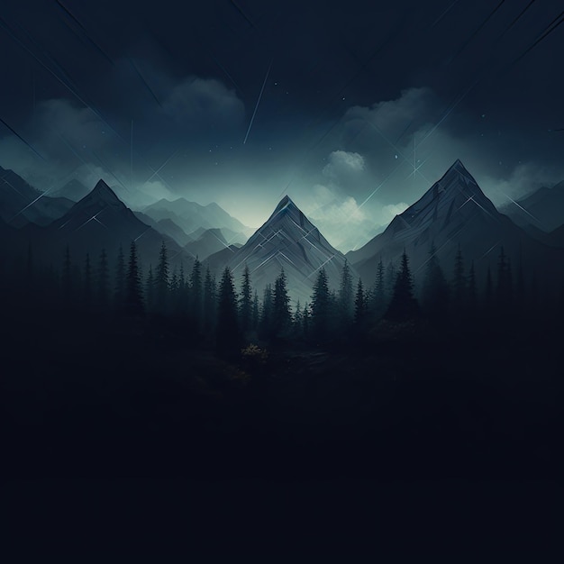 Obraz nocnego lasu w świetle księżyca Góry natura drzewa Ciemne tło dla projektu
