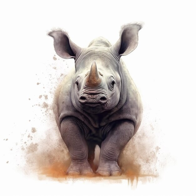 Obraz nosorożca stojącego w ziemi z białym tłem generatywny ai