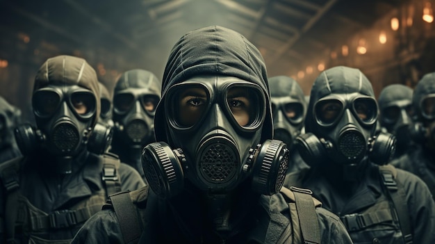 Obraz oddziału żołnierzy noszących maski gazowe
