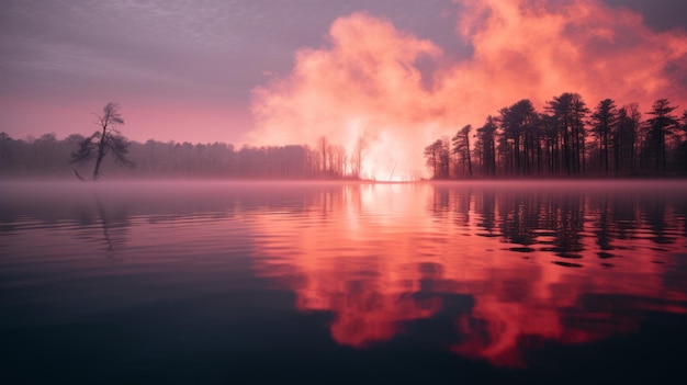 Zdjęcie obraz ognia płonącego na środku jeziora