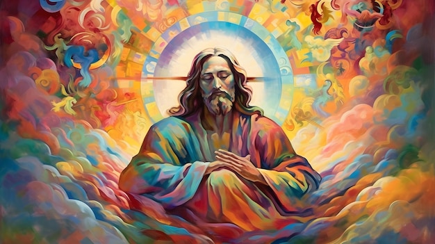 Obraz olejny ilustracja Jezusa Chrystusa w abstrakcyjnym stylu generatywnym ai