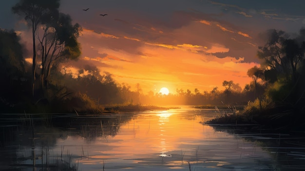 Obraz Olejny Laguny O Wschodzie Słońca W Stylu Adele