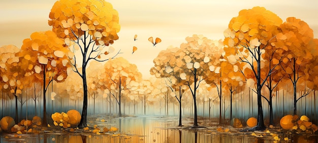 Obraz olejowy, który umiejętnie przedstawia urok jesieni przez drzewa