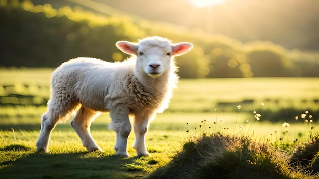 Obraz owcy wśród zielonej trawy generowany przez ai