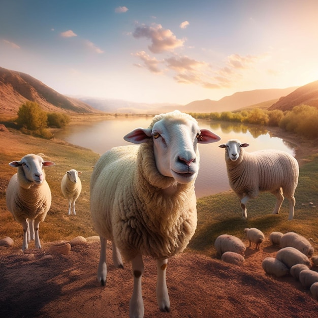 Obraz owiec z napisem owce