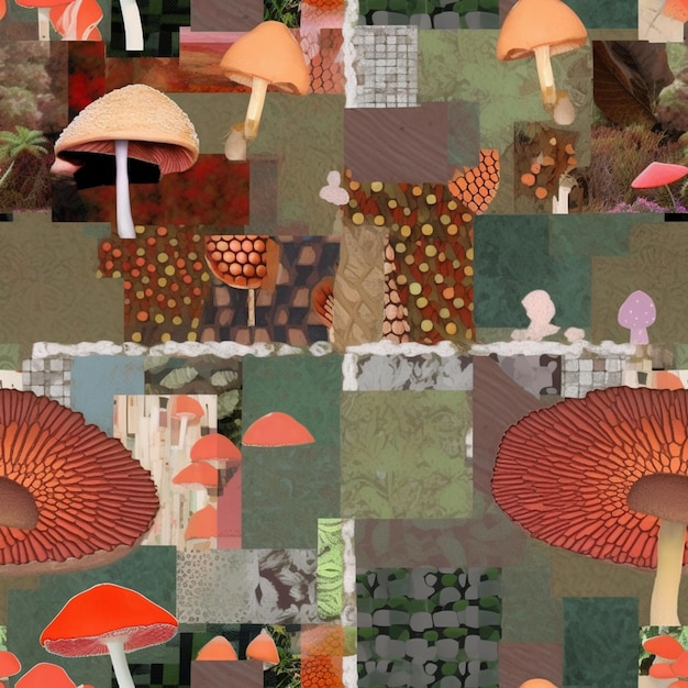 Obraz patchwork grzybów i drzew generatywny ai