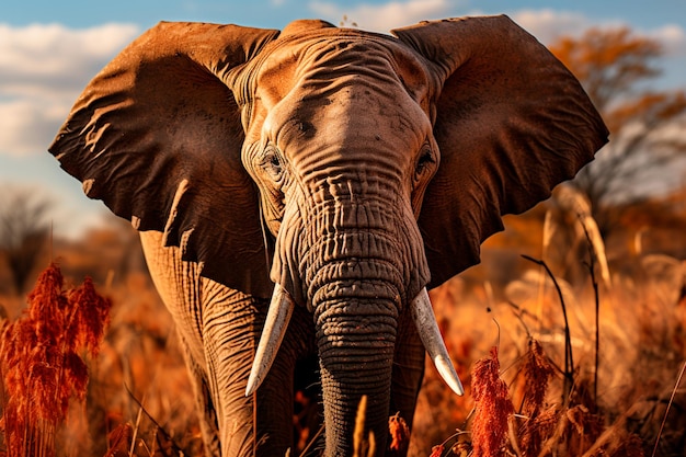 Obraz pełnej wdzięku, okazałej i spokojnej afrykańskiej sawanny słonia