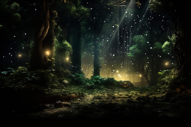 Obraz pięknego, zaklętego lasu.