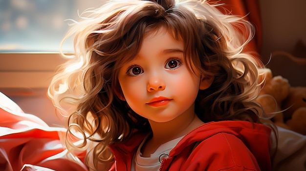 Obraz pięknej dziewczynki z anielską twarzą.