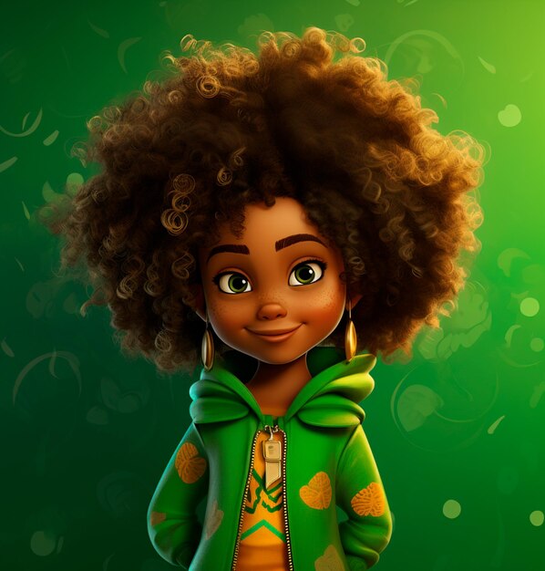 obraz pięknej małej dziewczynki z kreskówką afro włosów