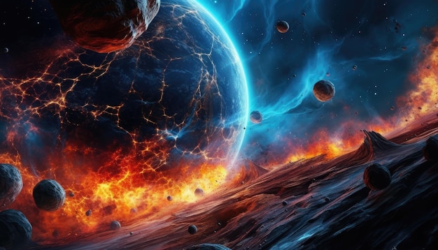 Obraz planety z kulą ognia