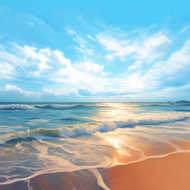 Obraz plaży z słońcem świecącym na wodzie.