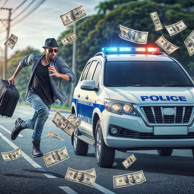 Obraz policji goniącej złodzieja