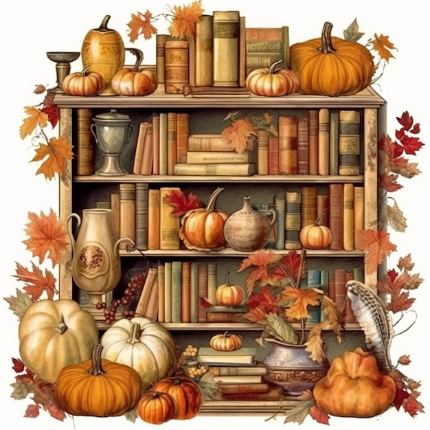 Obraz półki z dyniami i innymi dekoracjami jesieni