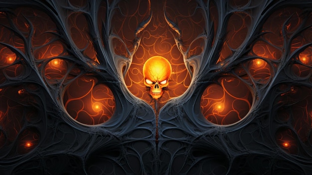 obraz pomarańczowej czaszki otoczonej płomieniami